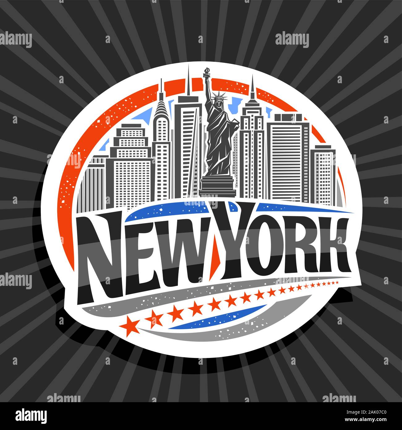 Vector logo for New York City, white decorative label with illustration of  statue of Liberty on background of NY skyline, NYC concept with original fo  Stock Vector Image & Art - Alamy