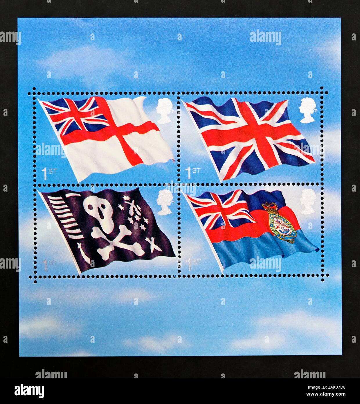 Postage stamps. Miniature sheet. Great Britain. Queen Elizabeth II. Centenary of Royal Navy Submarine Service. 4 x 1st. class. 2001. Stock Photo