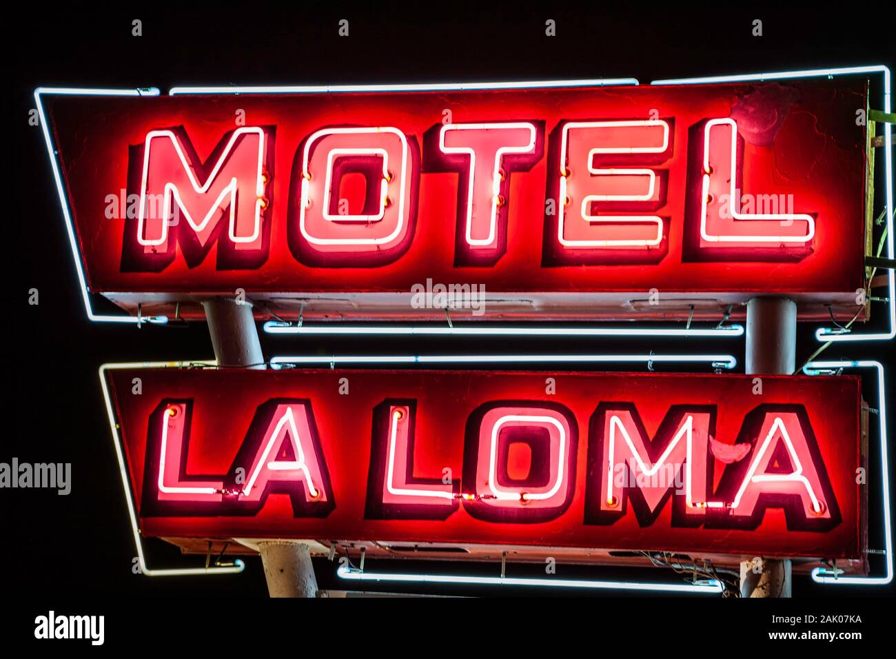 Neon sign, Historic Motel La Loma, Route 66, Santa Rosa, New Mexico USA Stock Photo