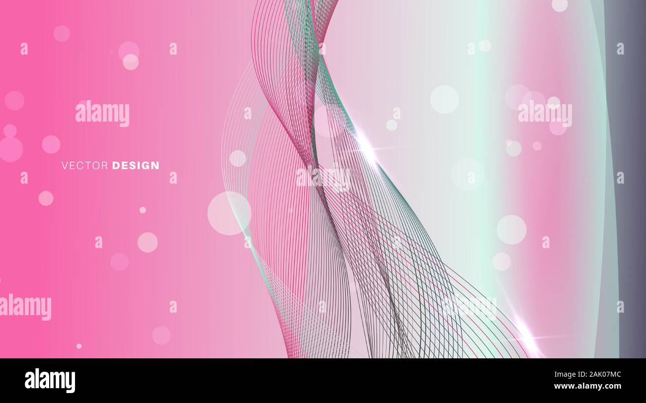 Abstract background with shiny waves and bokeh light. Vector ...