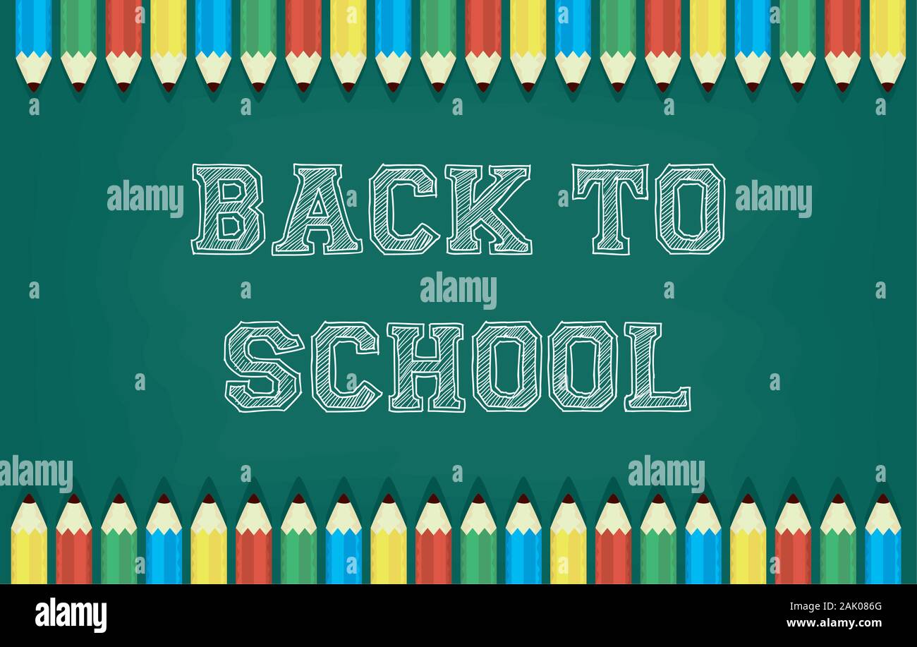 back to school card with colors pencils and chalkboard Stock Vector ...
