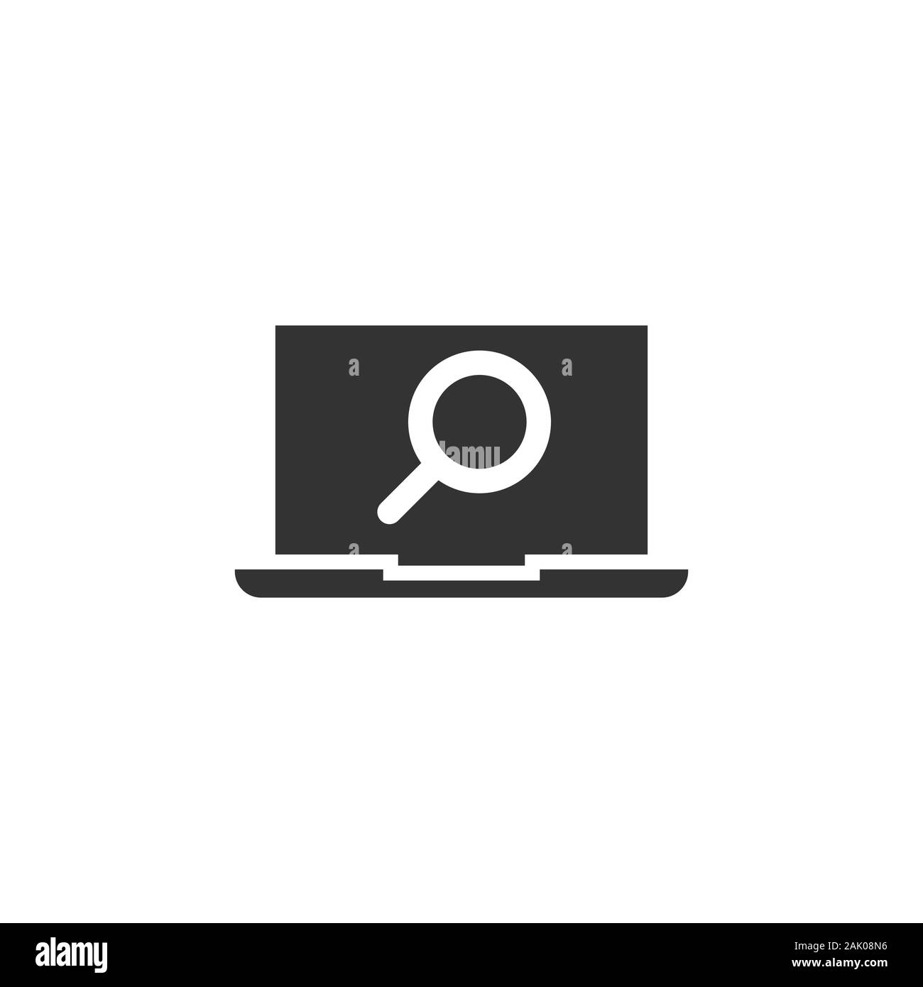 Computer search icon in flat style. Laptop with magnifying glass vector illustration on white isolated background. Device display business concept. Stock Vector