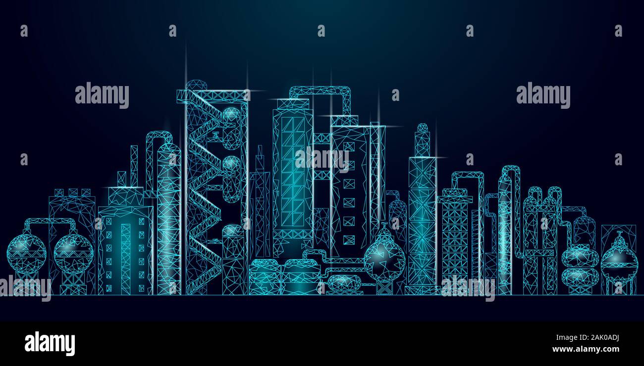 Petroleum oil refinery complex low poly business concept. Finance