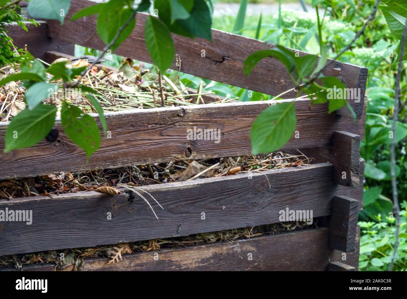 A wooden compost bin Stock Photo