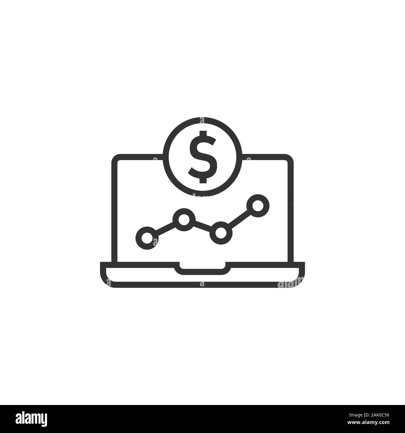 Laptop computer chart icon in flat style. Money diagram vector illustration on white isolated background. Financial process business concept. Stock Vector
