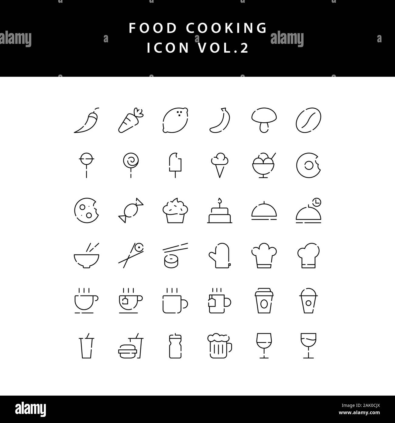 food cooking icon set outline set vol 2 Stock Vector