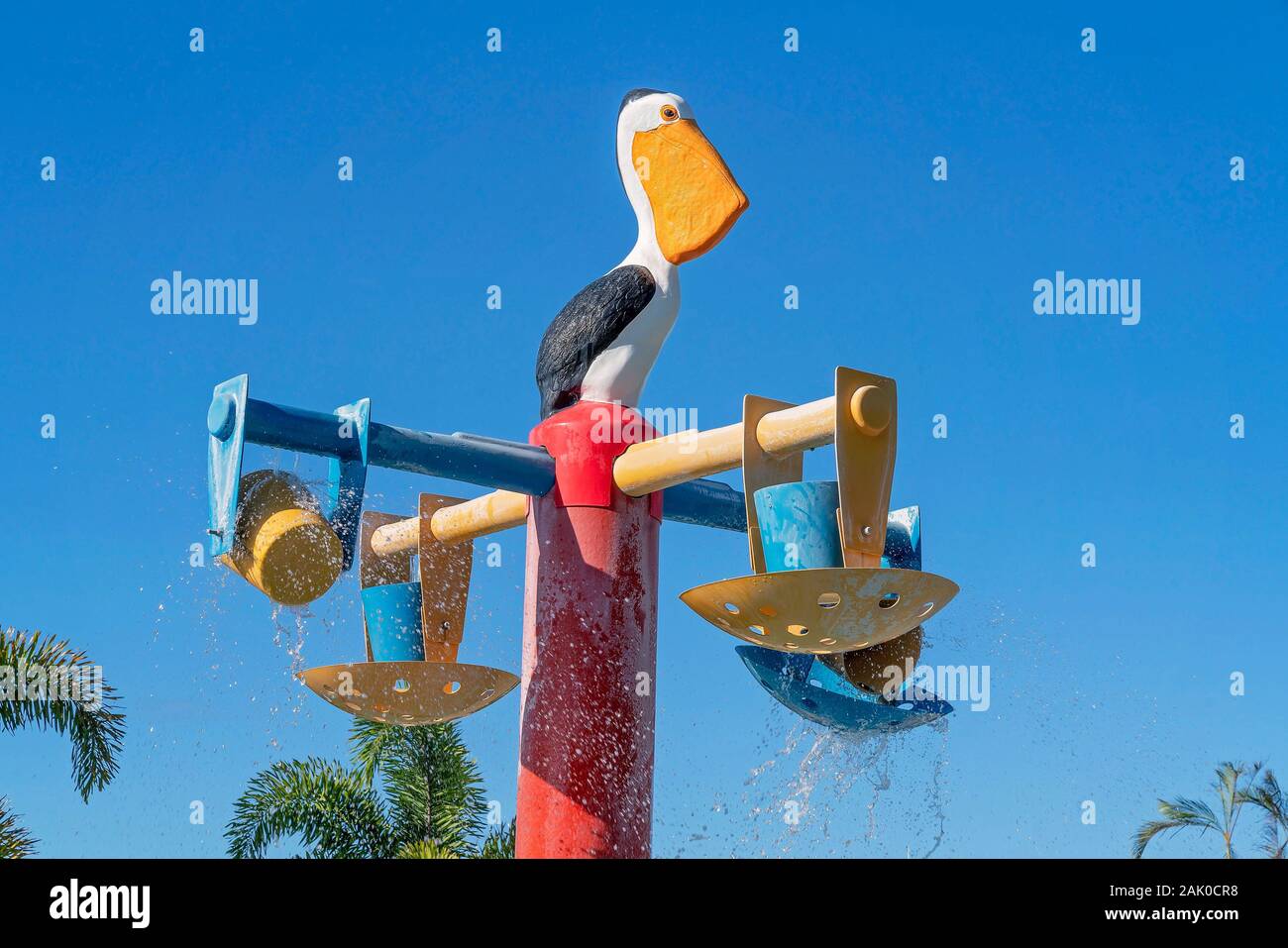 Mackay, Queensland, Australia December 2019 A pelican statue water