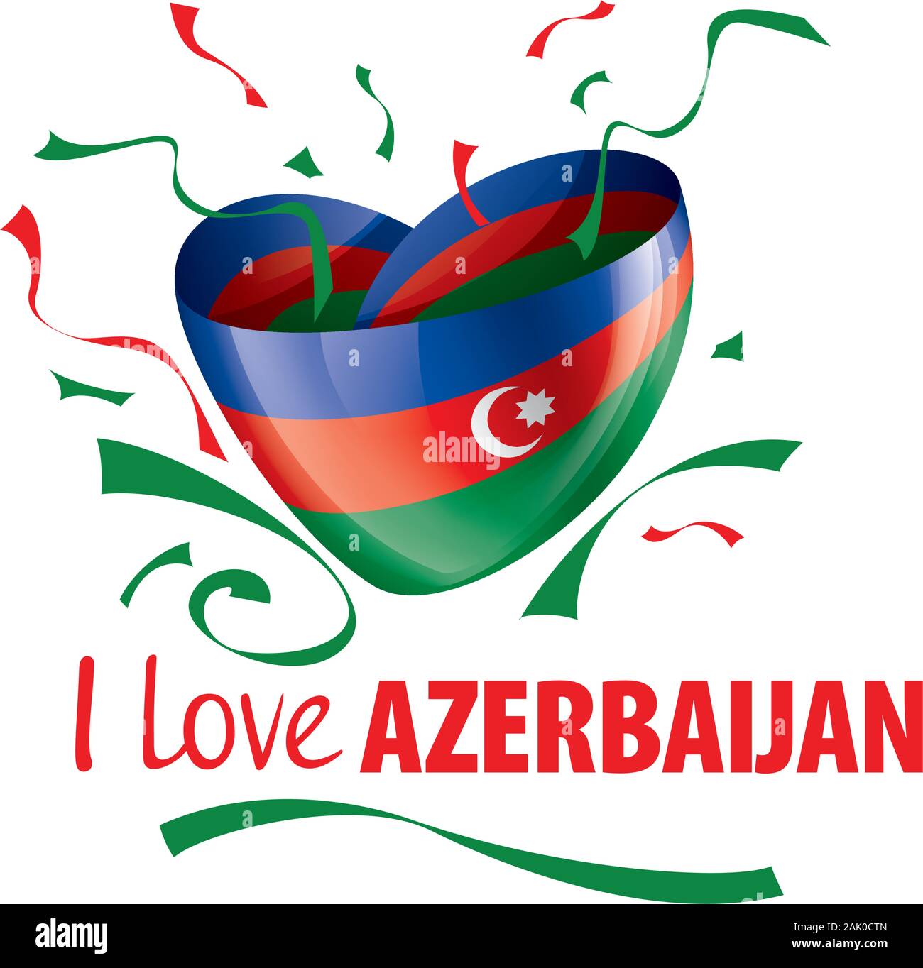 The national flag of the Azerbaijan and the inscription I love ...