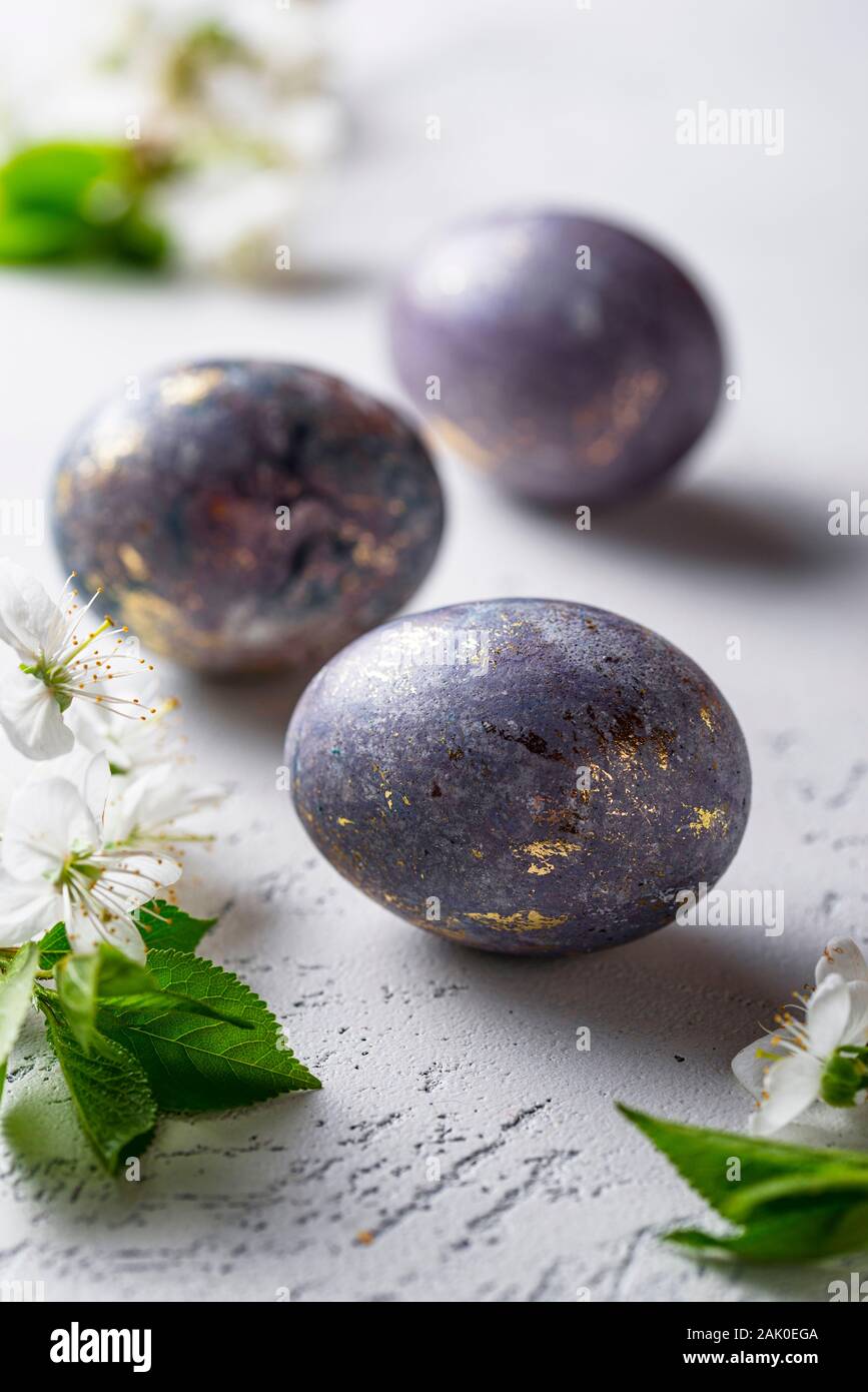 Easter painted eggs with marble effect Stock Photo