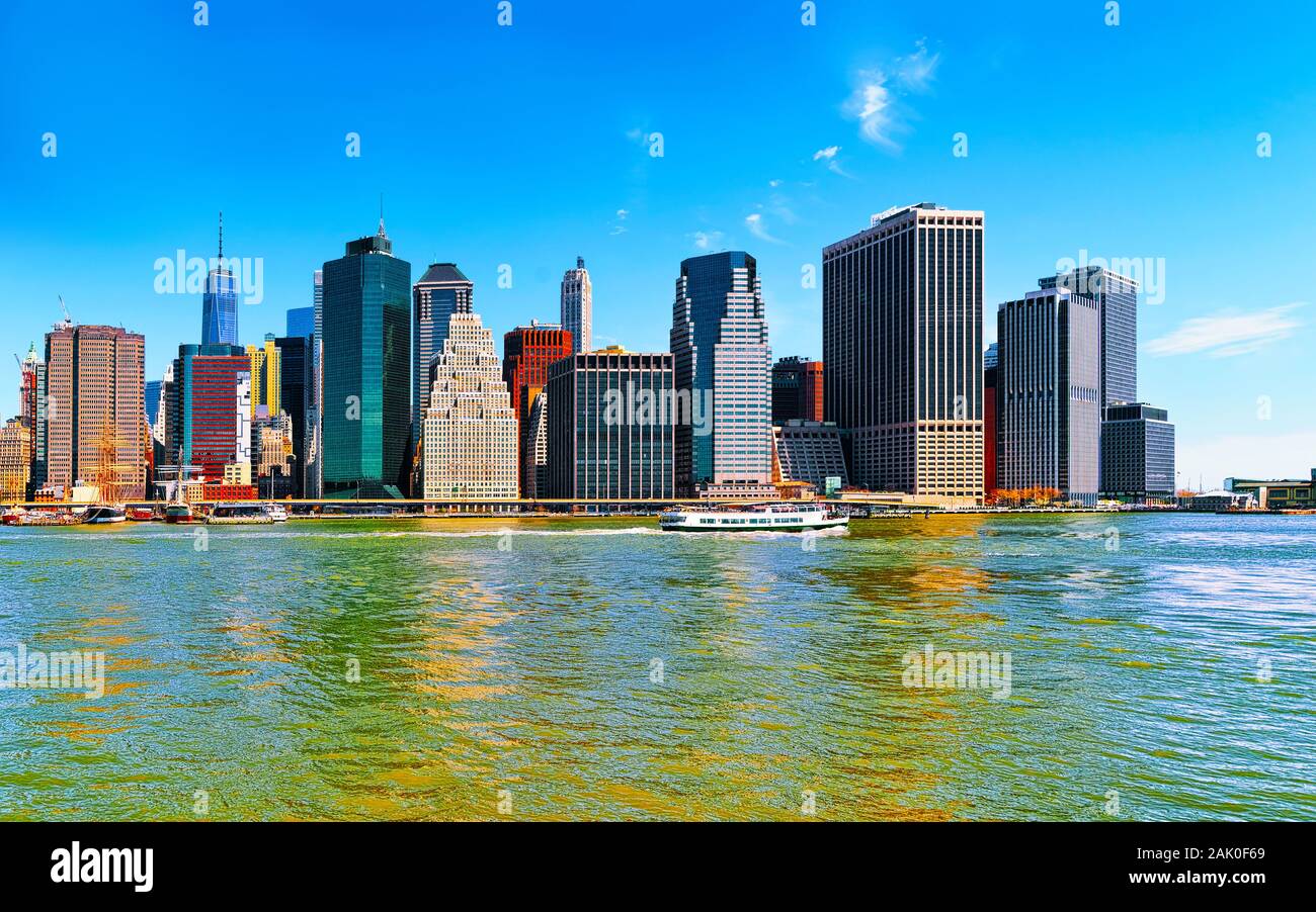 Lower Manhattan and Hudson River New York reflex Stock Photo - Alamy