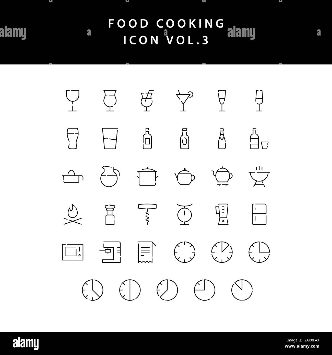 food cooking icon set outline set vol 3 Stock Vector