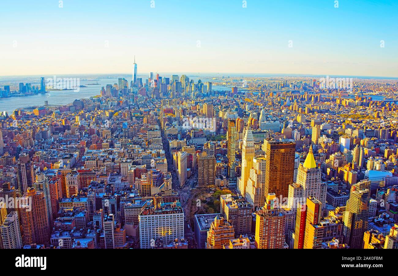 Aerial view of Flatiron district of New York reflex Stock Photo