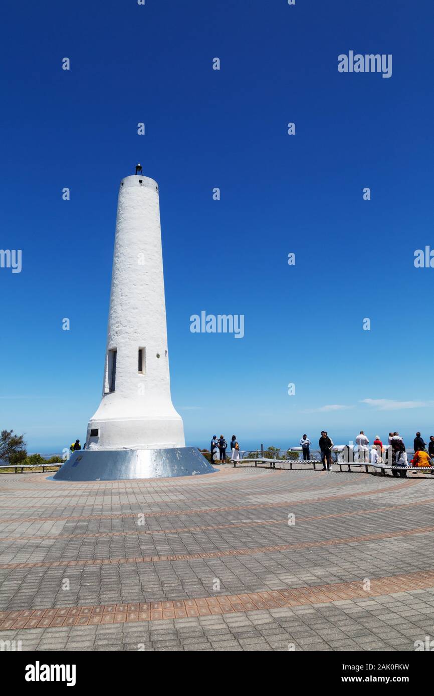 Mount Lofty Adelaide - tourists at Flinders Column, the obelisk at the summit of Mt Lofty in the Adelaide Hills, Adelaide South Australia Stock Photo