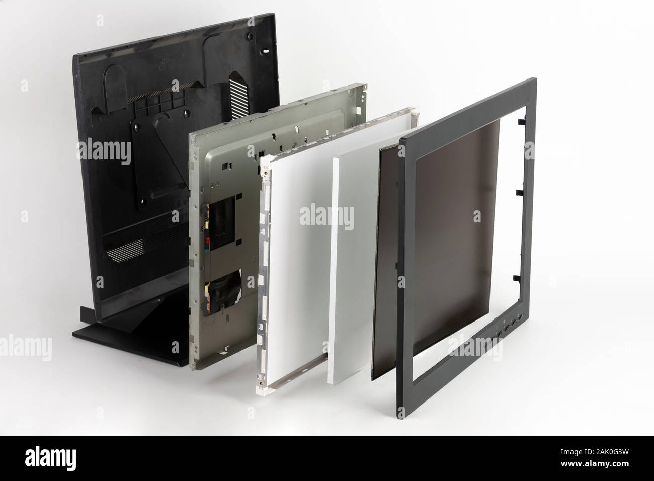 Several parts of LCD monitor, plastic frame, panel consists of polarizing  filters, glass and liquid-crystal display, organic glass, reflective layer  Stock Photo - Alamy