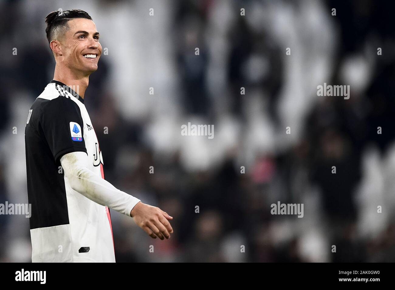Turin, Italy - 06 January, 2020: Cristiano Ronaldo of Juventus FC smiles at the end of the Serie A football match between Juventus FC and Cagliari Calcio. Juventus FC won 4-0 over Cagliari Calcio. Credit: Nicolò Campo/Alamy Live News Stock Photo