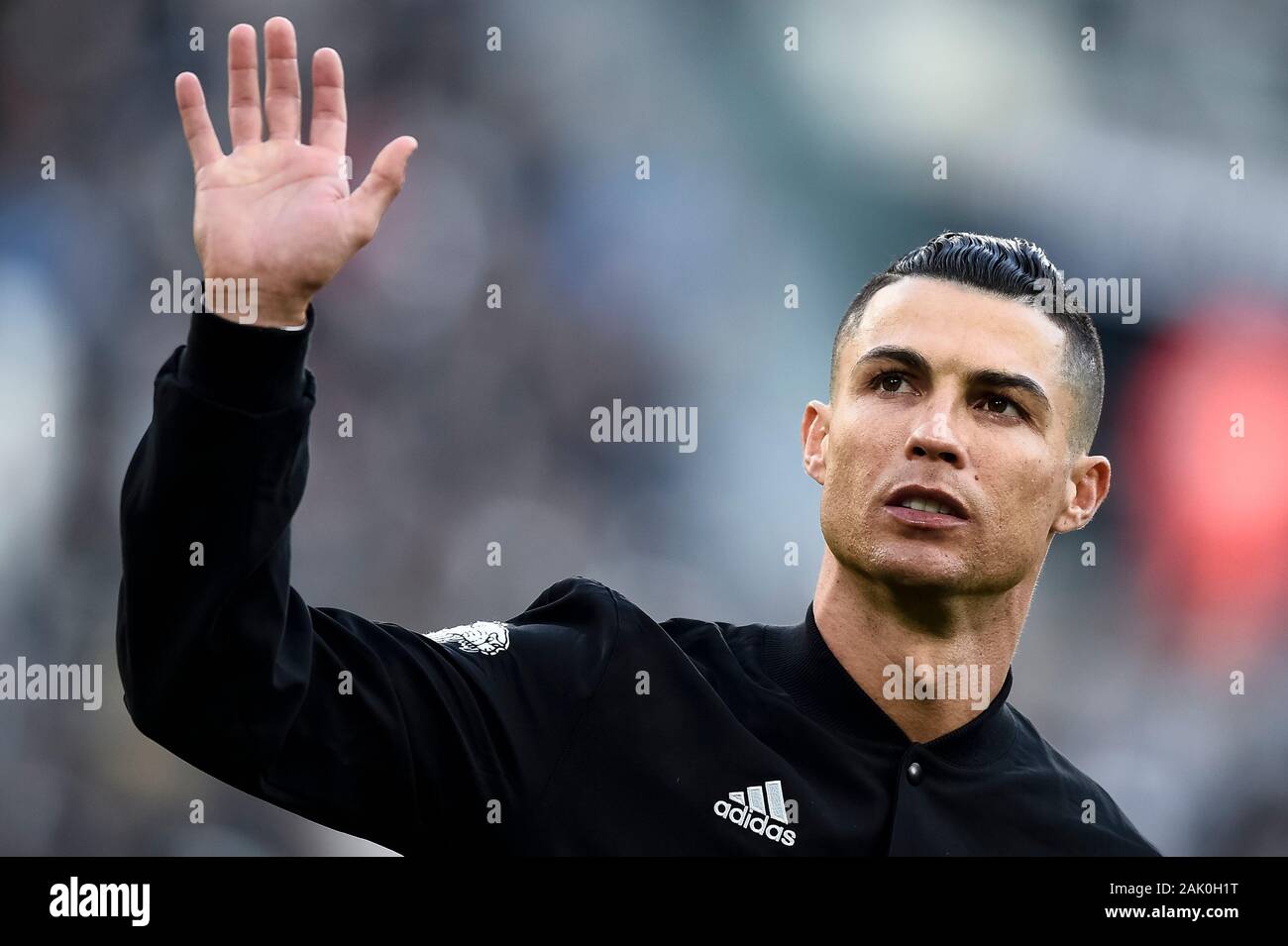 Turin, Italy - 06 January, 2020: Cristiano Ronaldo of Juventus FC gestures prior to the Serie A football match between Juventus FC and Cagliari Calcio. Juventus FC won 4-0 over Cagliari Calcio. Credit: Nicolò Campo/Alamy Live News Stock Photo
