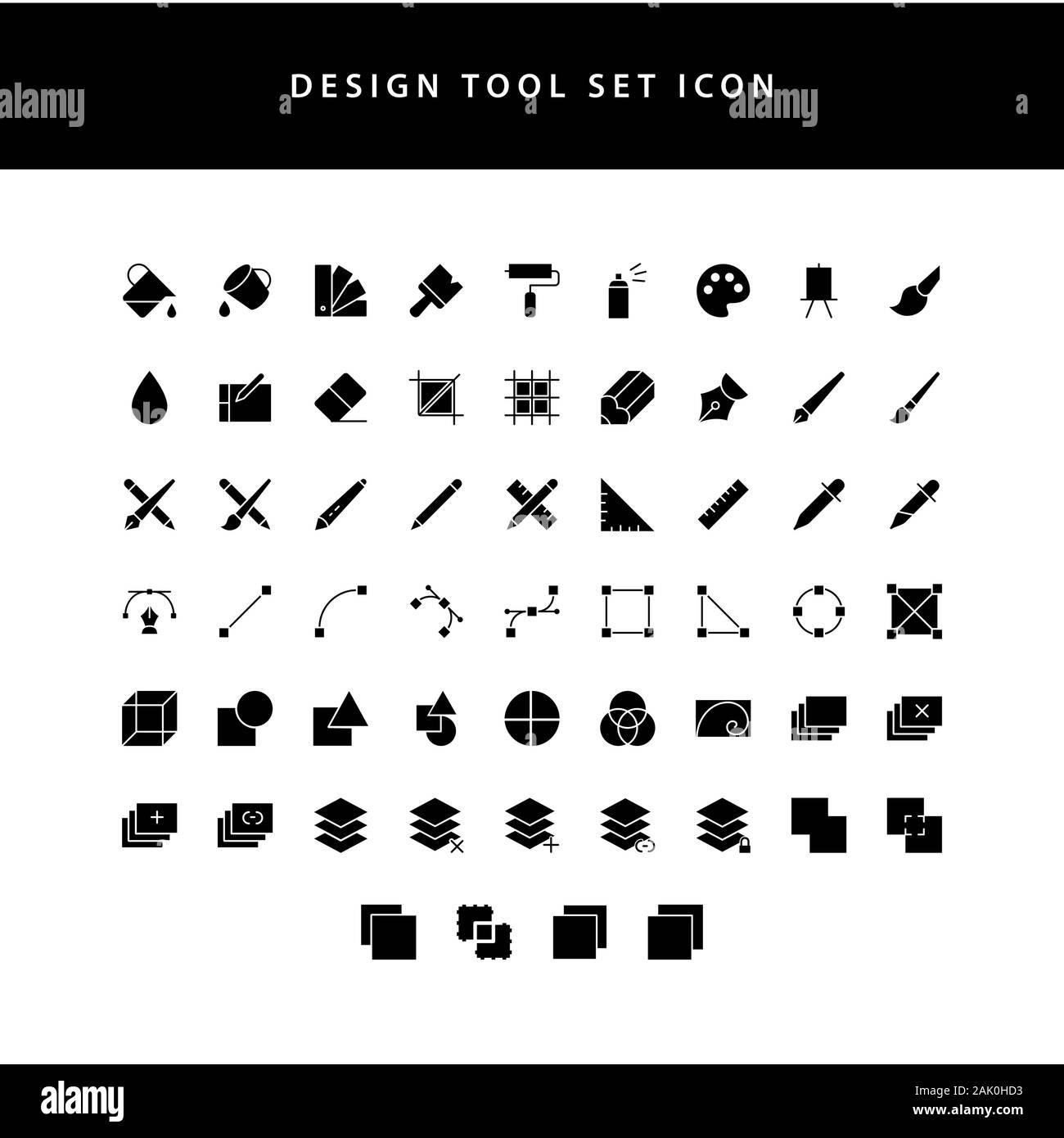 vector illustration icons set of graphic designer items and tools glyph