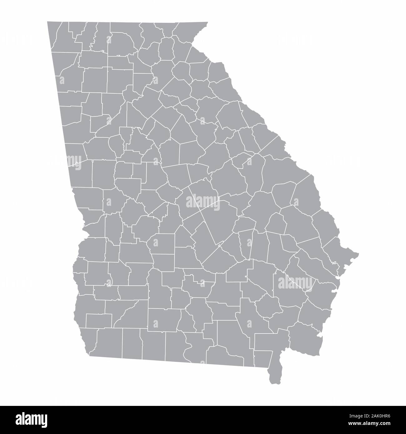 A gray map of counties isolated on white background Stock