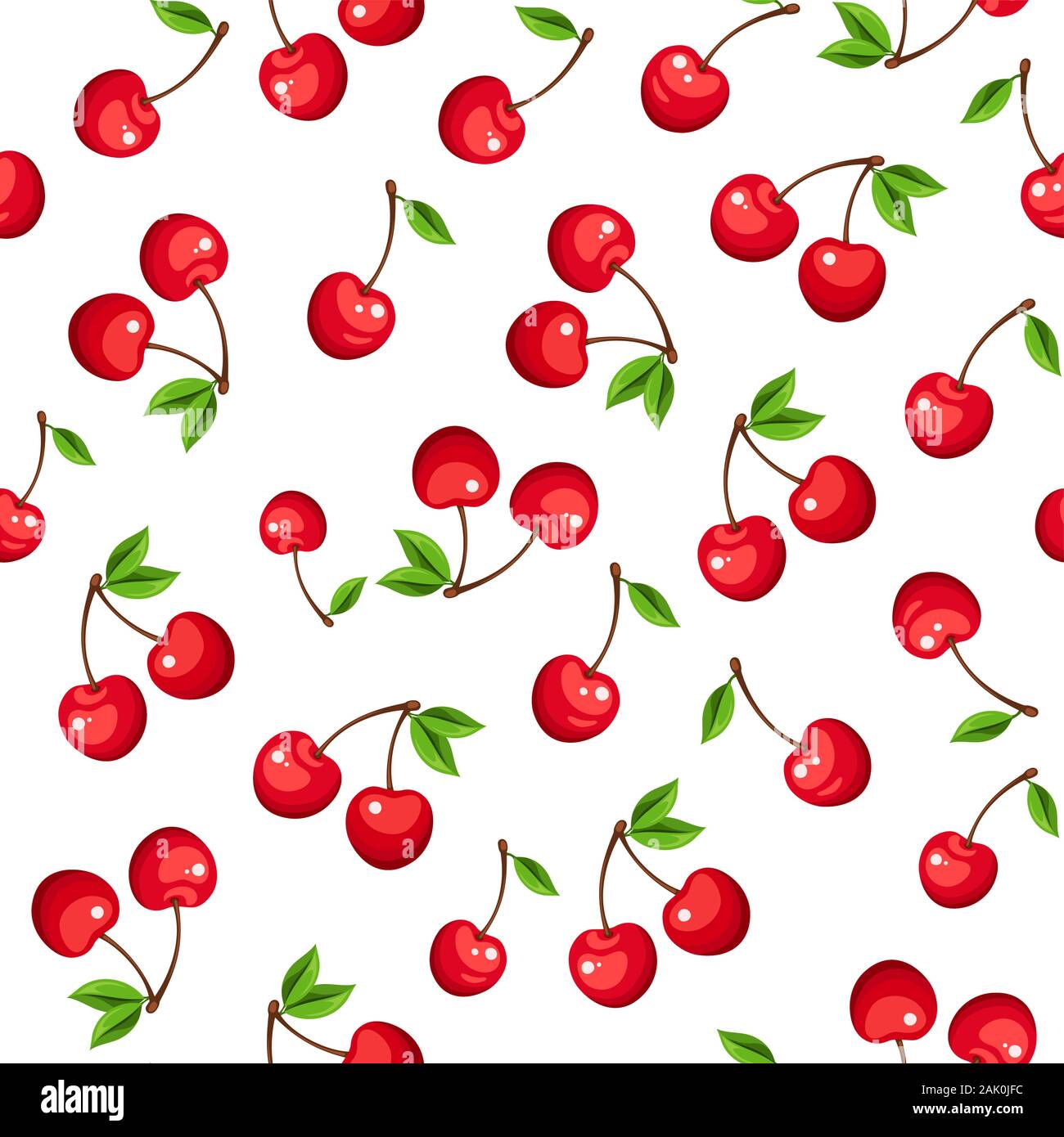 Vector seamless pattern with red cherry berries on a white background ...