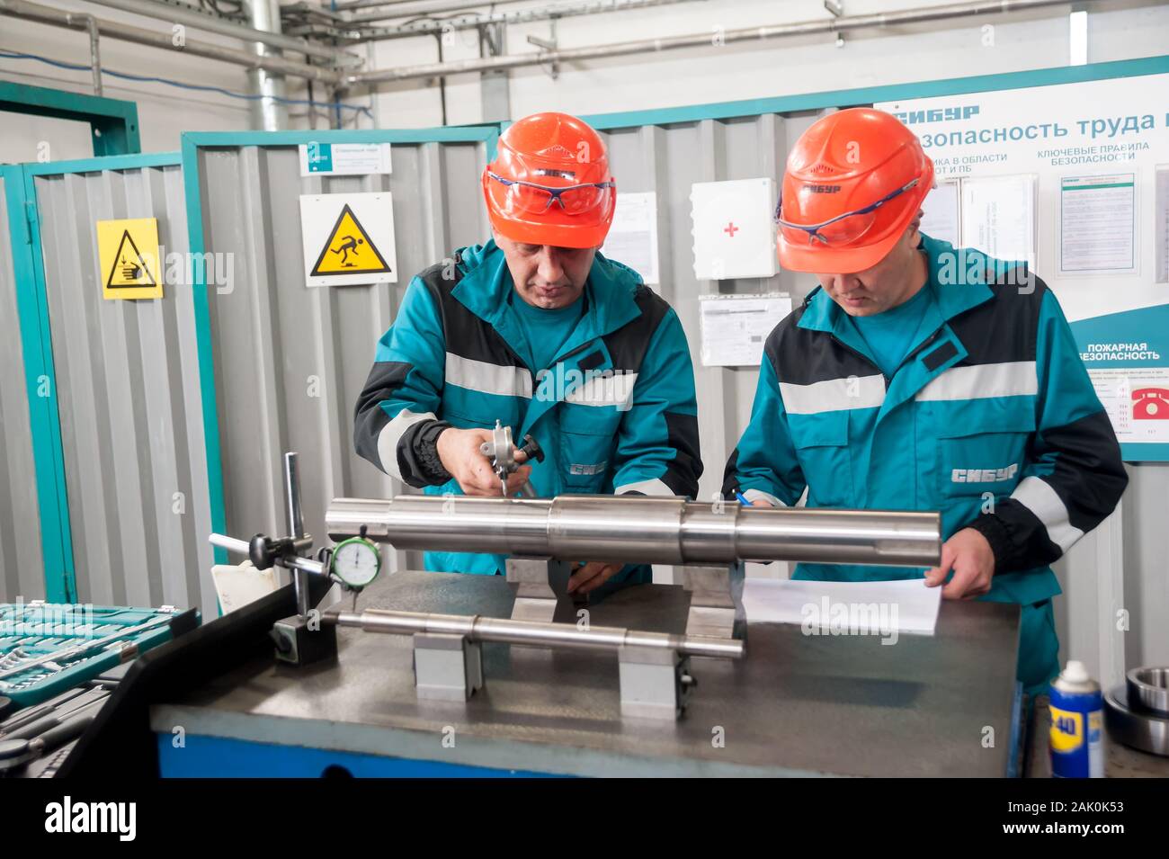 Technicians working in factory Stock Photo