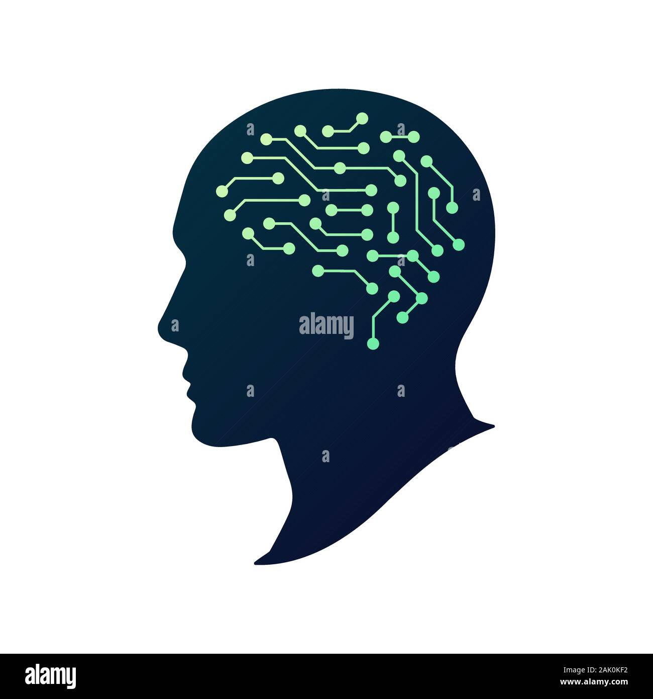 Artificial Intelligence AI vector logo. Artificial human brain. Human head silhouette. Abstract concept of cyber technology, machine learning, robot a Stock Vector