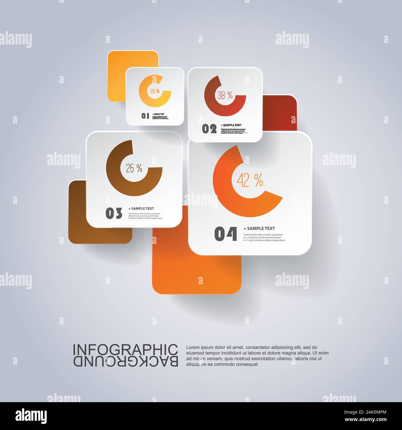 Infographic Design - Round Squares Design with Diagrams, Creative Design Template on Silver Grey Background - Illustration in Freely Editable Vector Stock Vector