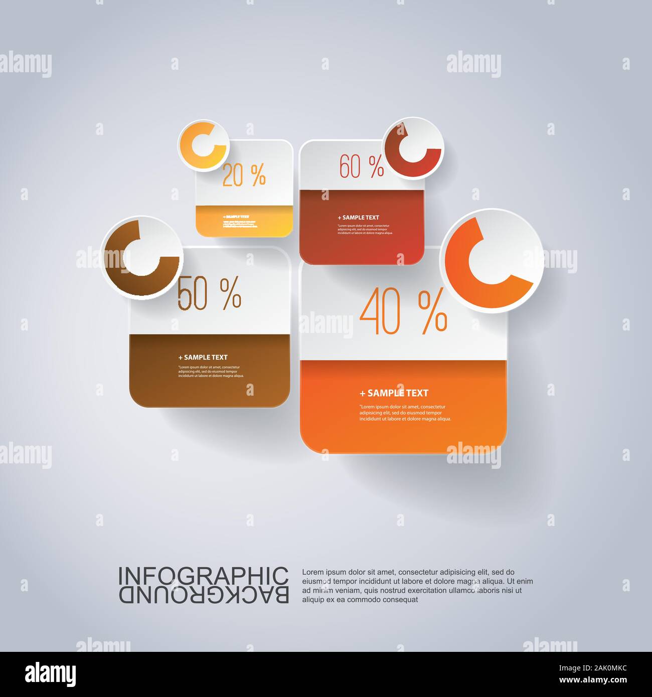 Infographic Design - Round Squares Design with Diagrams, Creative Design Template on Silver Grey Background - Illustration in Freely Editable Vector Stock Vector