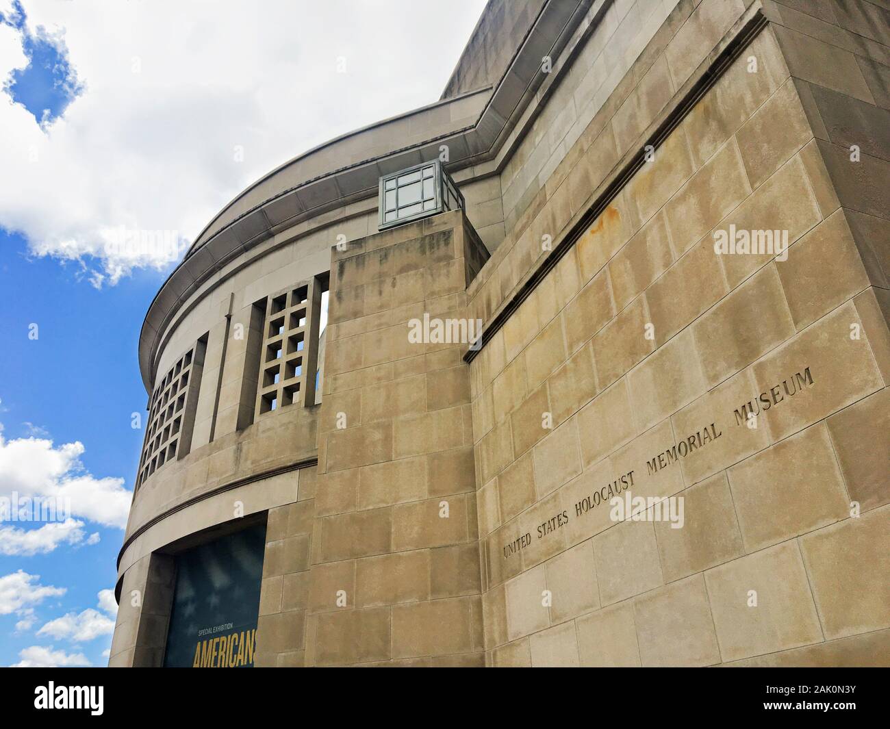 Washington DC, USA - June 22, 2019: United States Holocaust Memorial Museum over cloudscape. Stock Photo