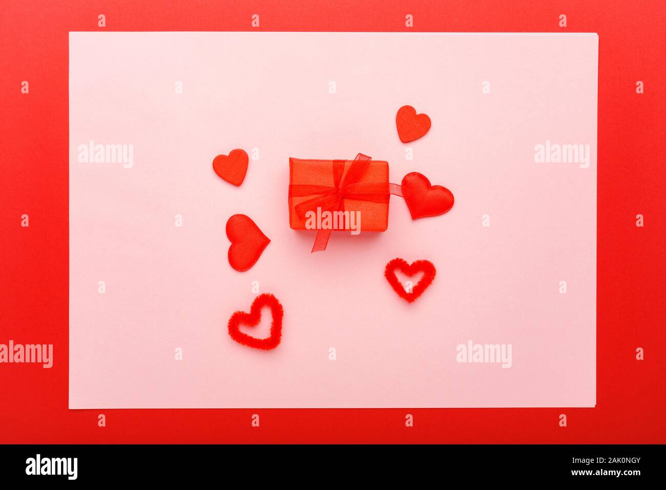 Valentines day card with copy space frame. Red background with hearts ...