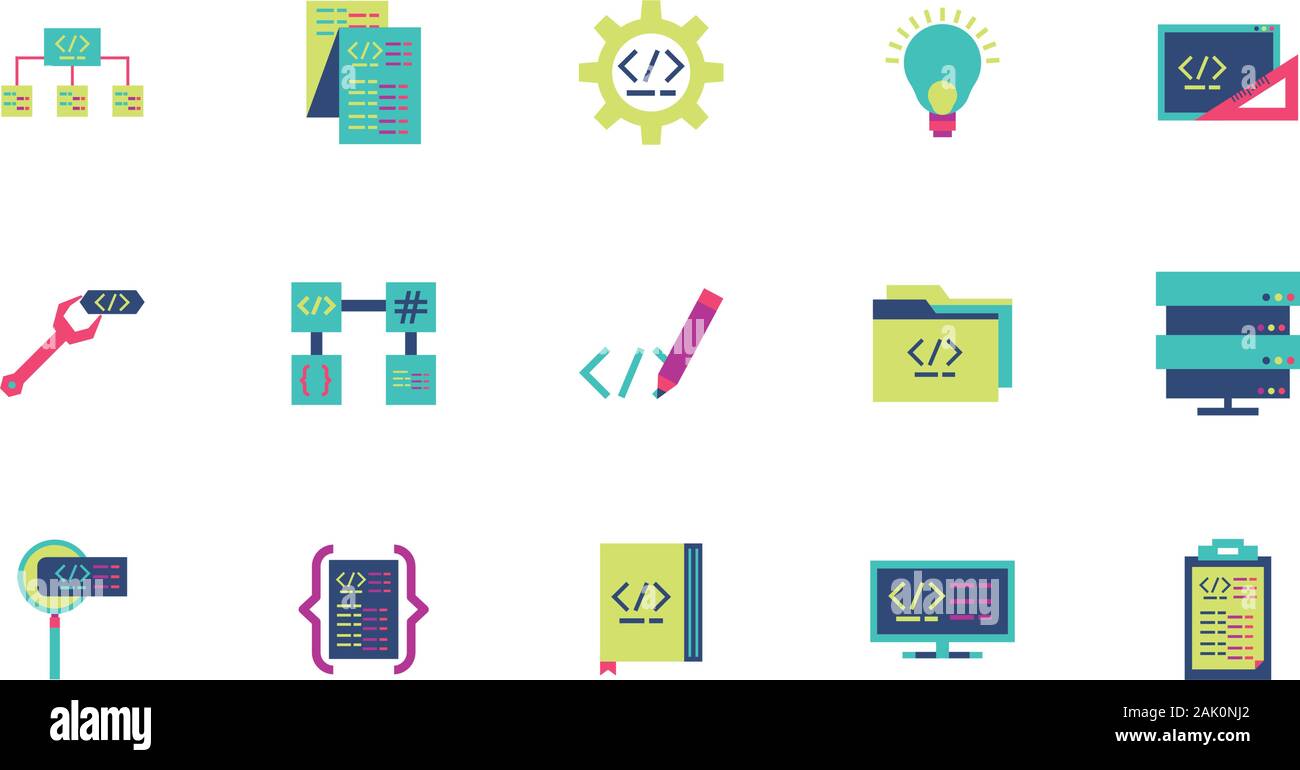 Website code icon set design, Programming web designer technology ...