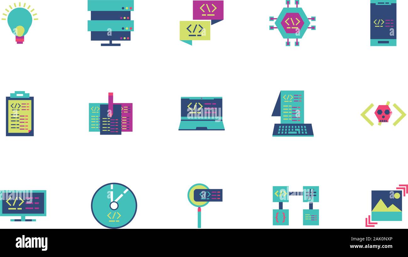 Website code icon set design, Programming web designer technology ...