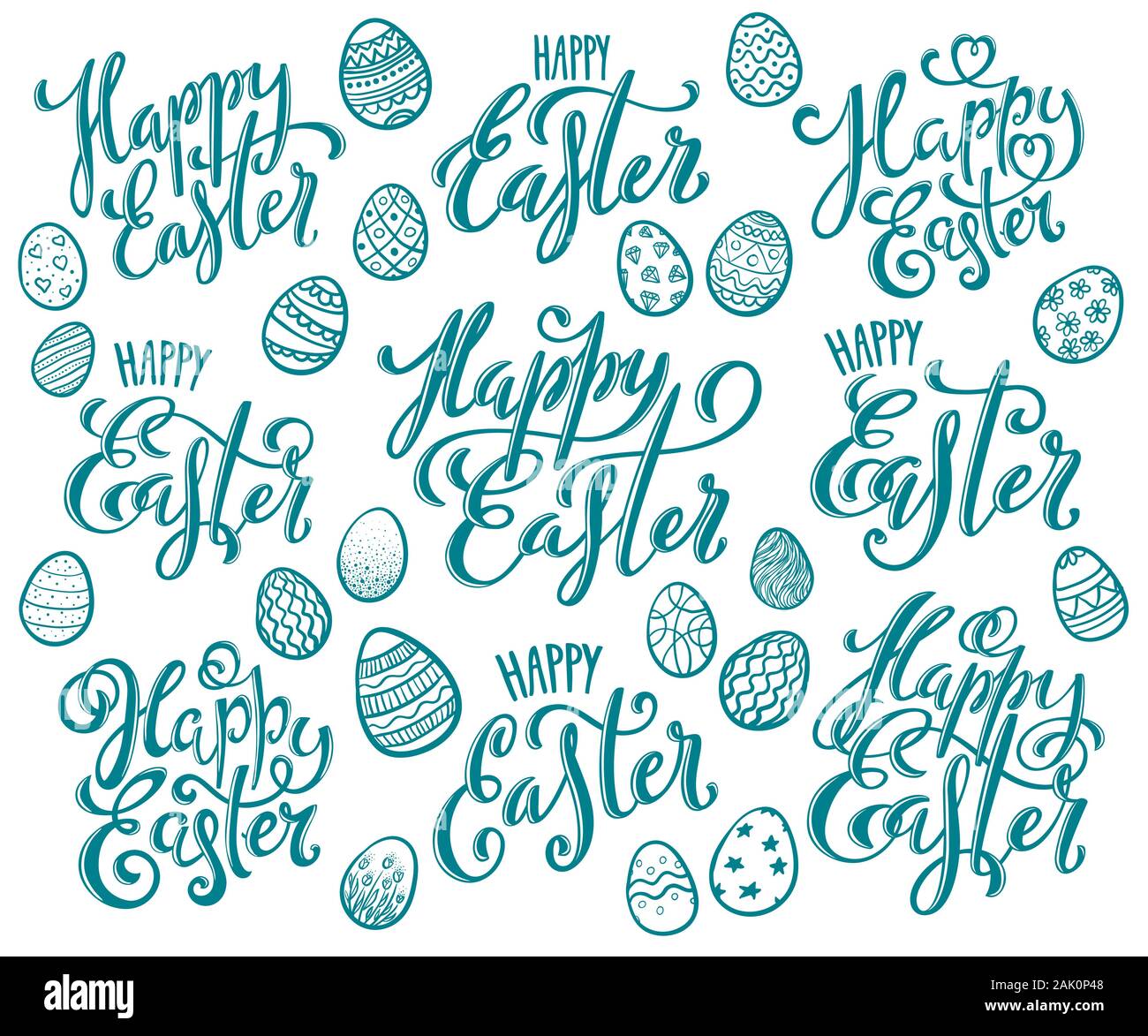Big set of hand written Happy Easter phrases. Greeting card text ...