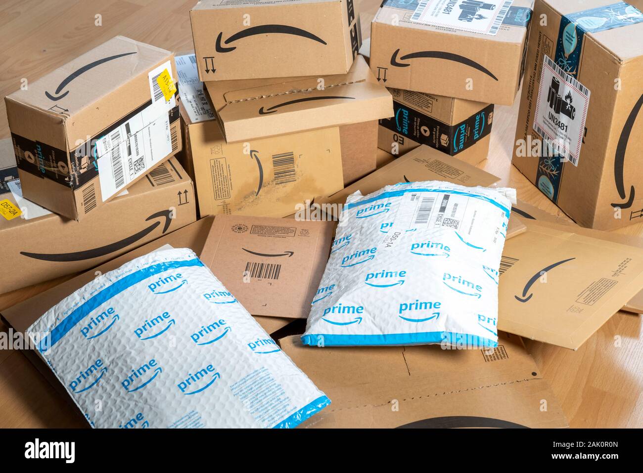 Packages from online mail order company Amazon, various packaging, Amazon  Prime Stock Photo - Alamy