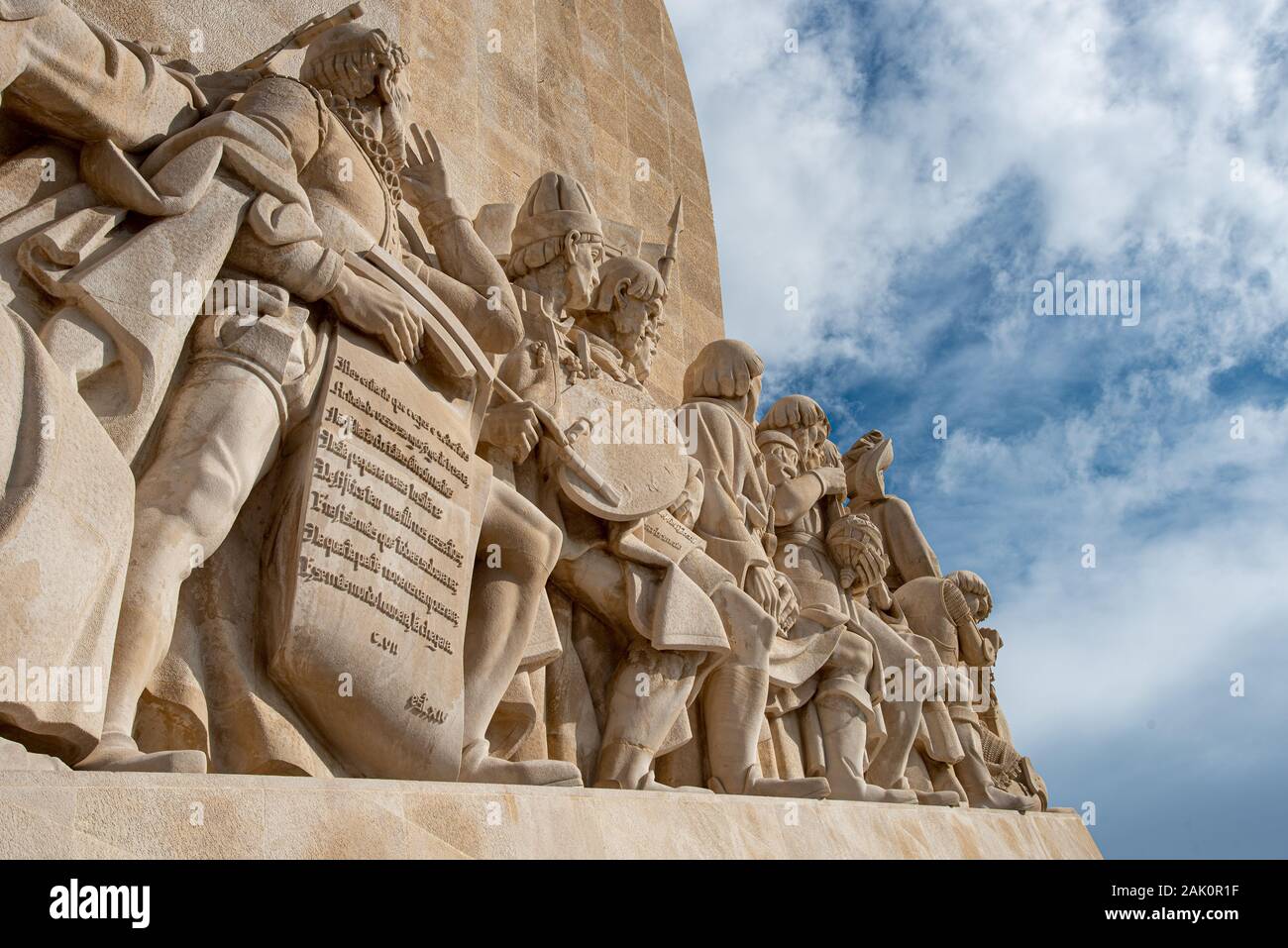 The Padrao dos Descobrimentos or Monument to the Discoveries against blue cloudy sky. Stock Photo