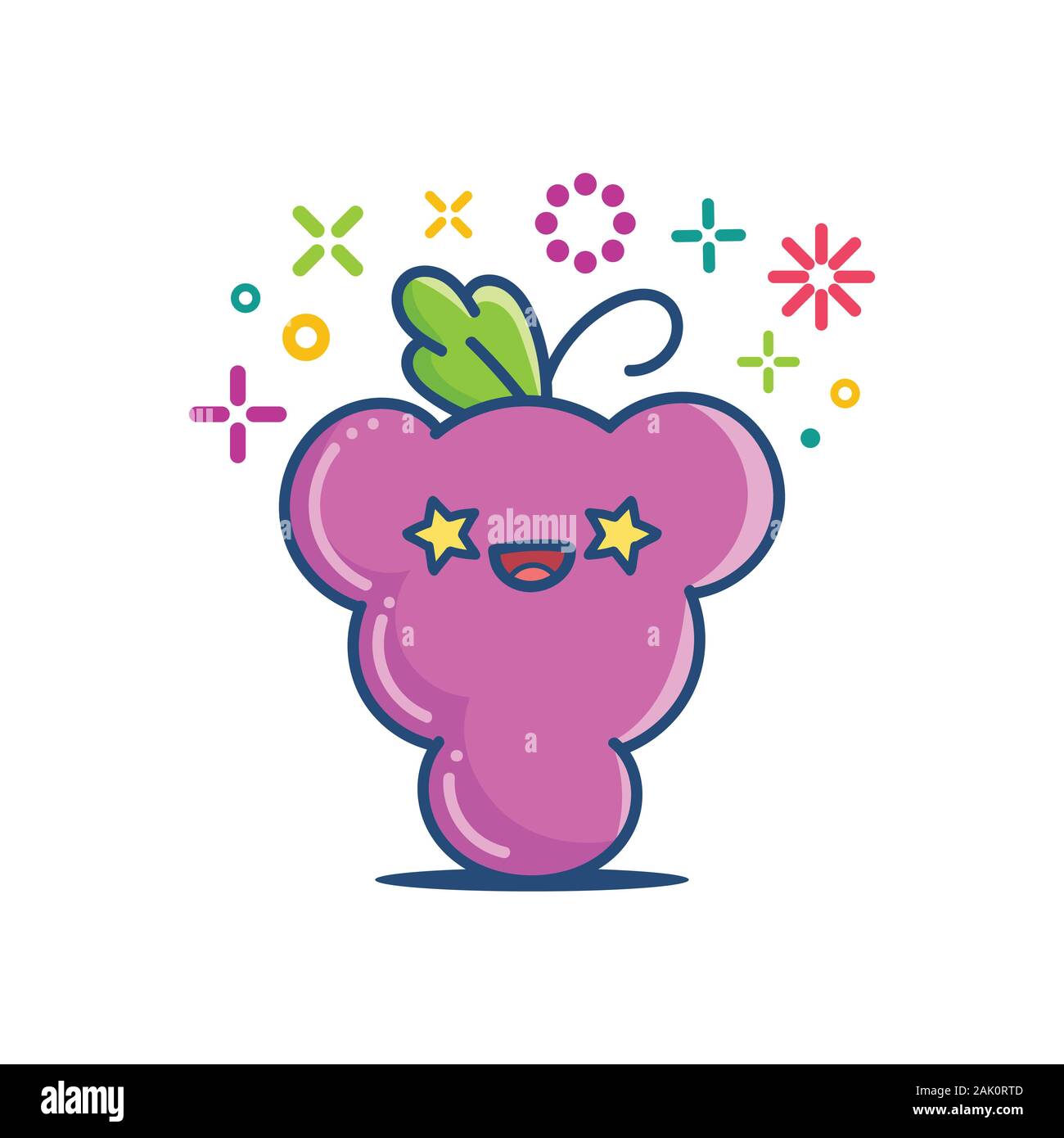 kawaii smiling grape emoticon cartoon illustration isolated on white Stock Vector