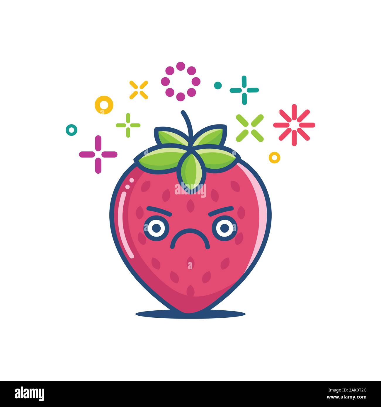 kawaii grumpy strawberry emoticon isolated on white Stock Vector
