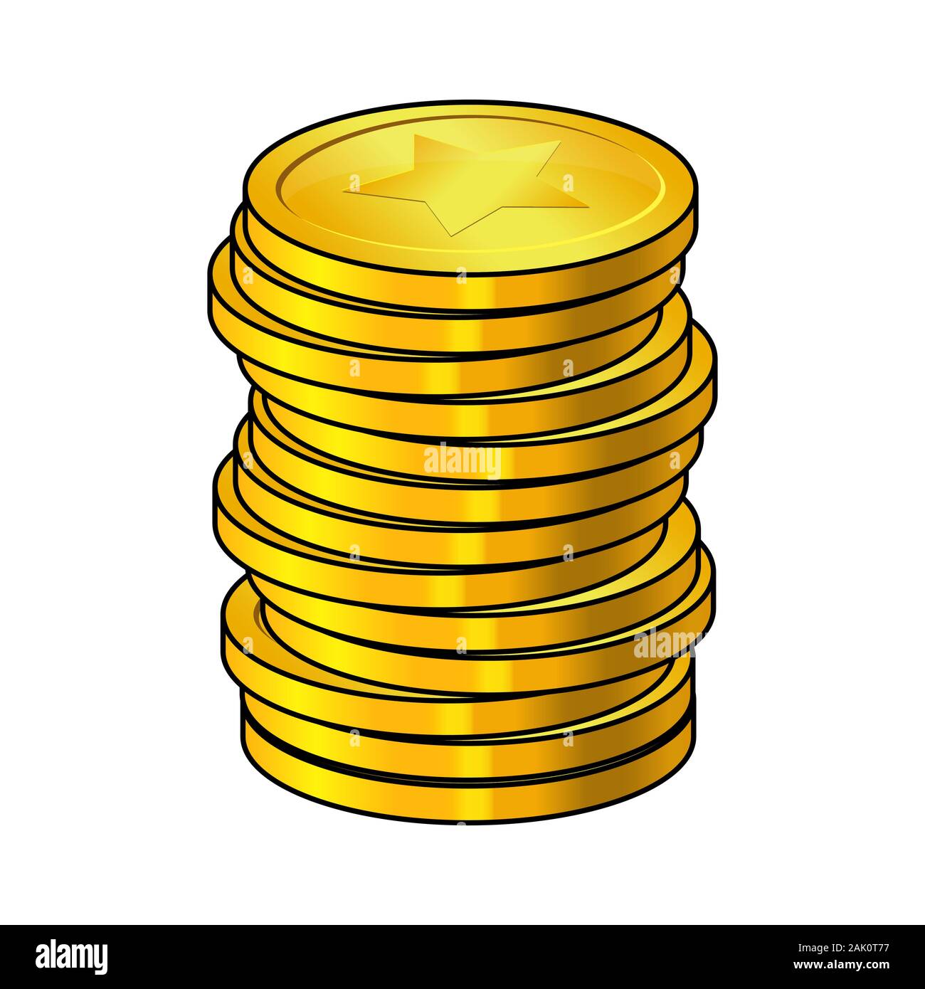 Pile of gold coins cartoon vector illustration isolated on white  background. Cash heap, Golden column money stack. Coins with the image of  the star Stock Vector Image & Art - Alamy