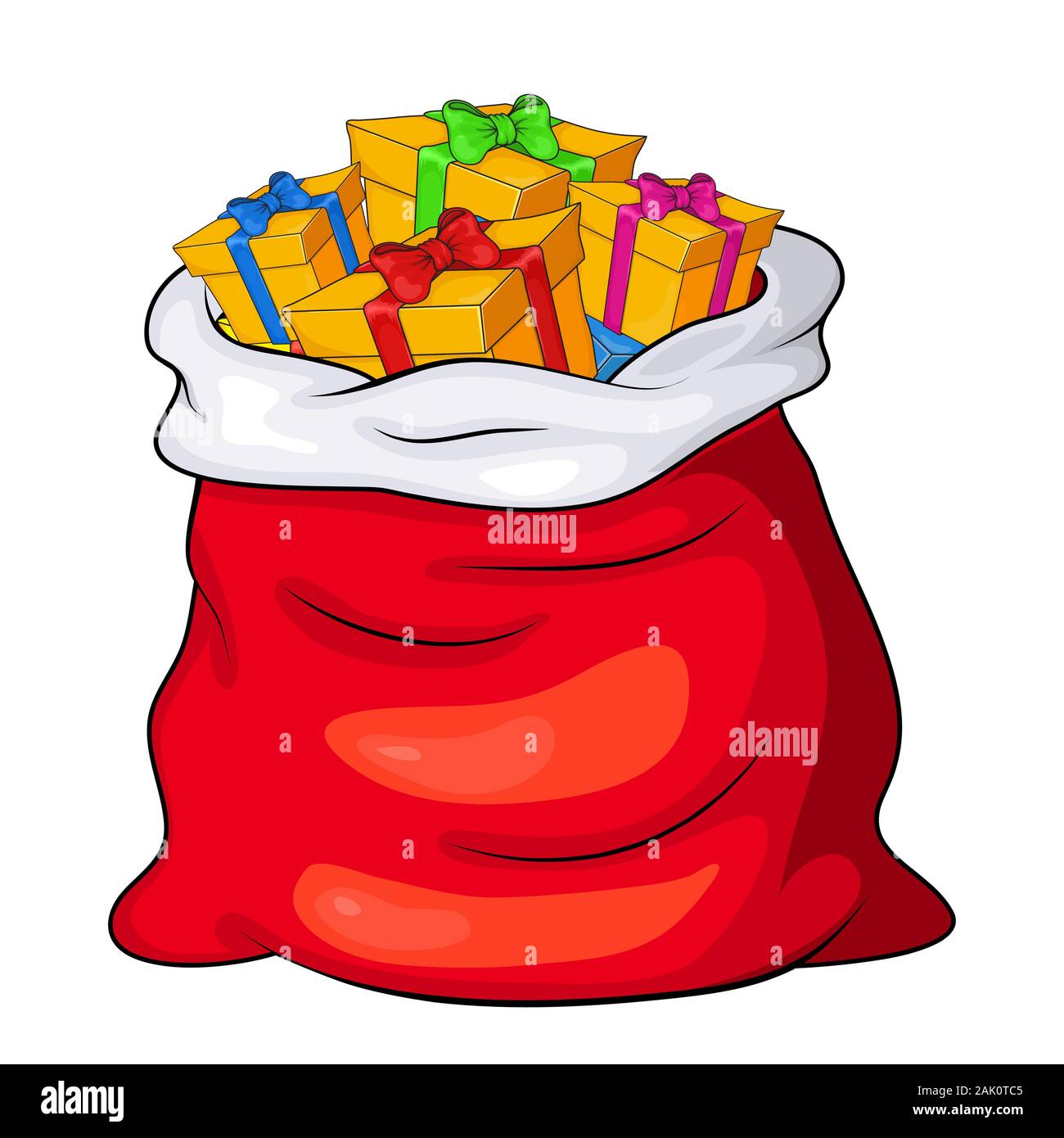Christmas Santa's sack full of gift boxes and present packages. Claus red big  bag, sackful for children. xmas presents with cartoon ribbon bow isolate  Stock Vector Image & Art - Alamy