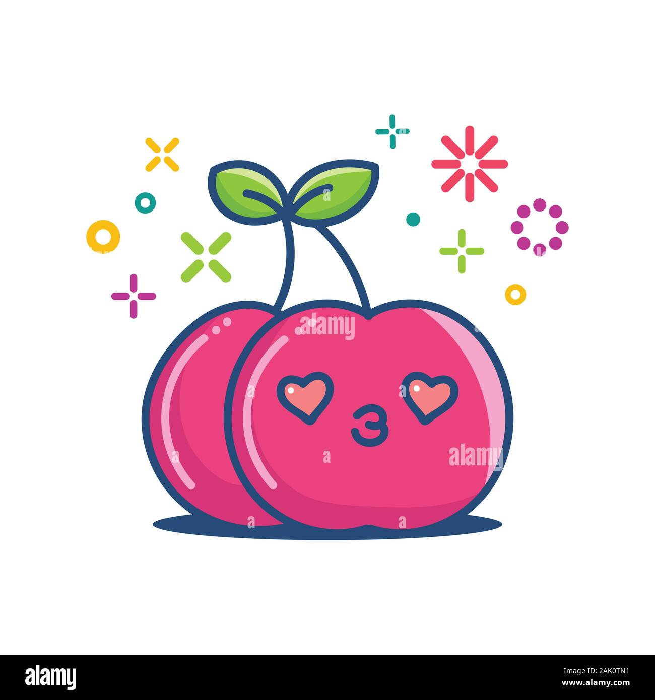 Cherry kawaii emoticon cartoon illustration isolated on white Stock