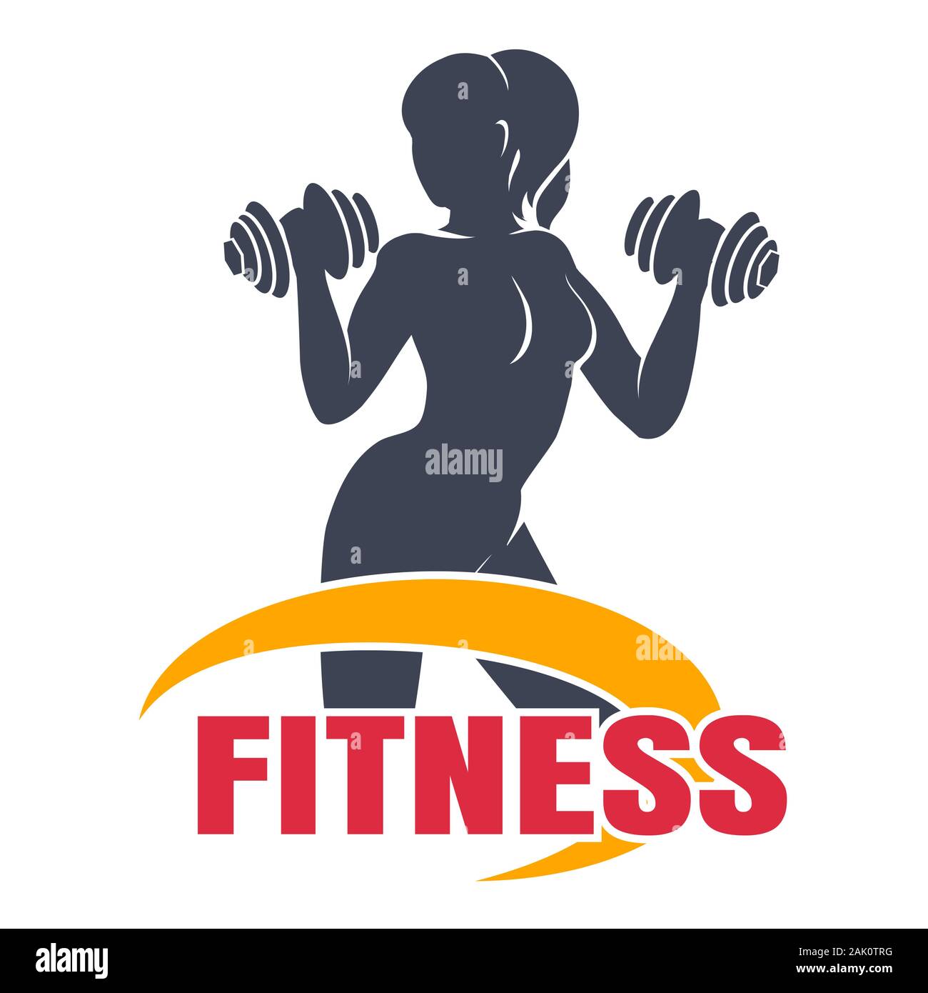 Fitness Club Emblem Template Athletic Woman Holding Dumbbell