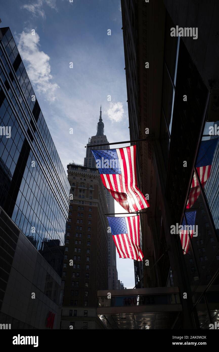 American Flags at Empire State Building Stock Photo