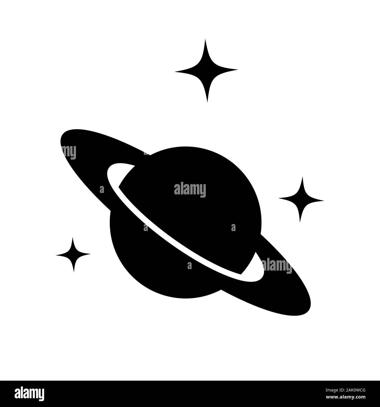 Saturn silhouette vector icon isolated on white background. Astronomy Planet with ring line symbol, linear pictogram. Galaxy space business concept de Stock Vector