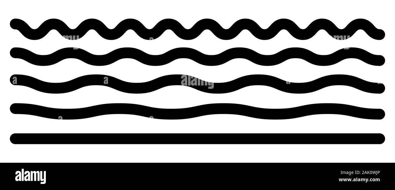 Set of wavy horizontal lines. Abstract curvy line, zigzag, criss cross.Collection of different levels isolated on white. Stock Vector