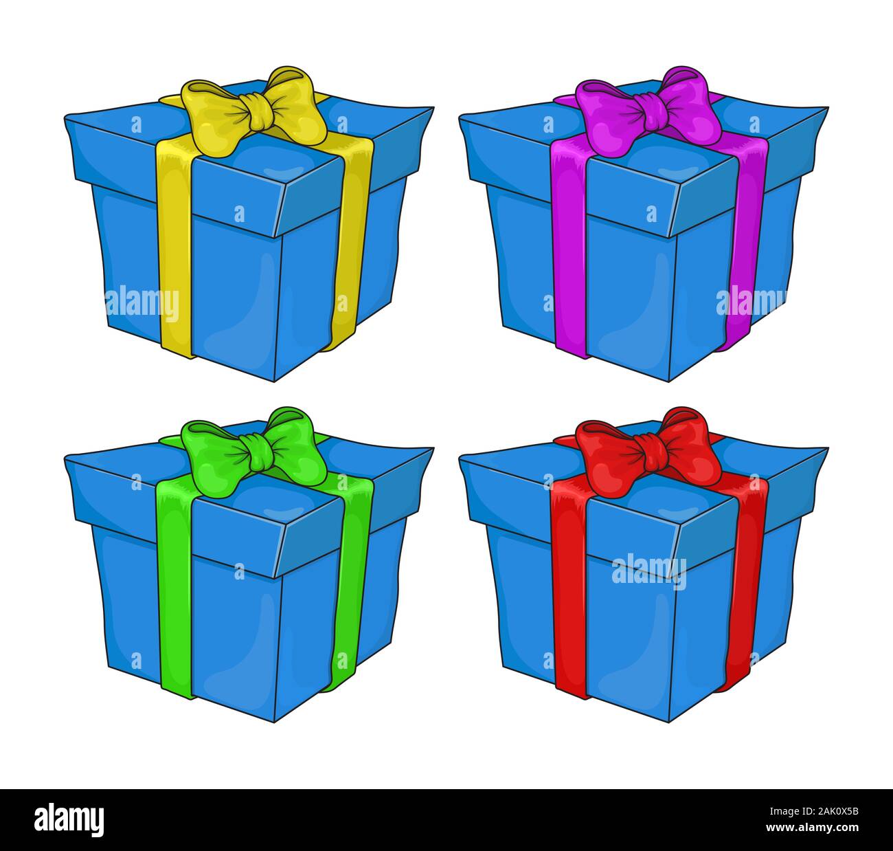 Gift Box Set. Blue Vector Present Boxes Isolated on White Background. Design for christmas or birthday party. Stock Vector