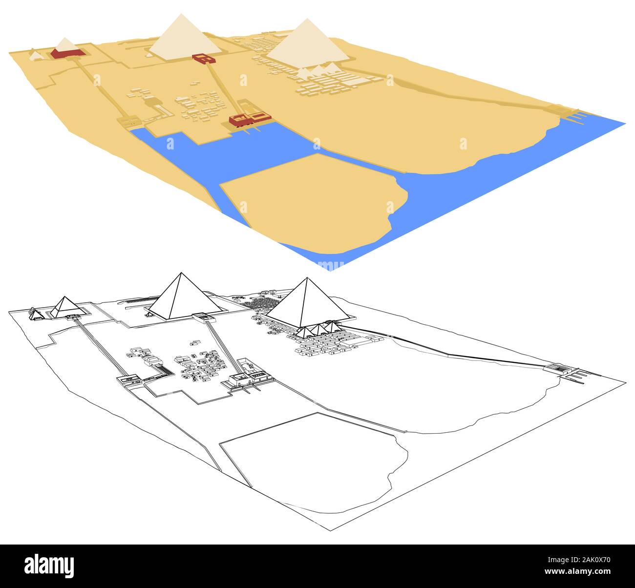 Giza Necropolis in perspective view. Stock Vector