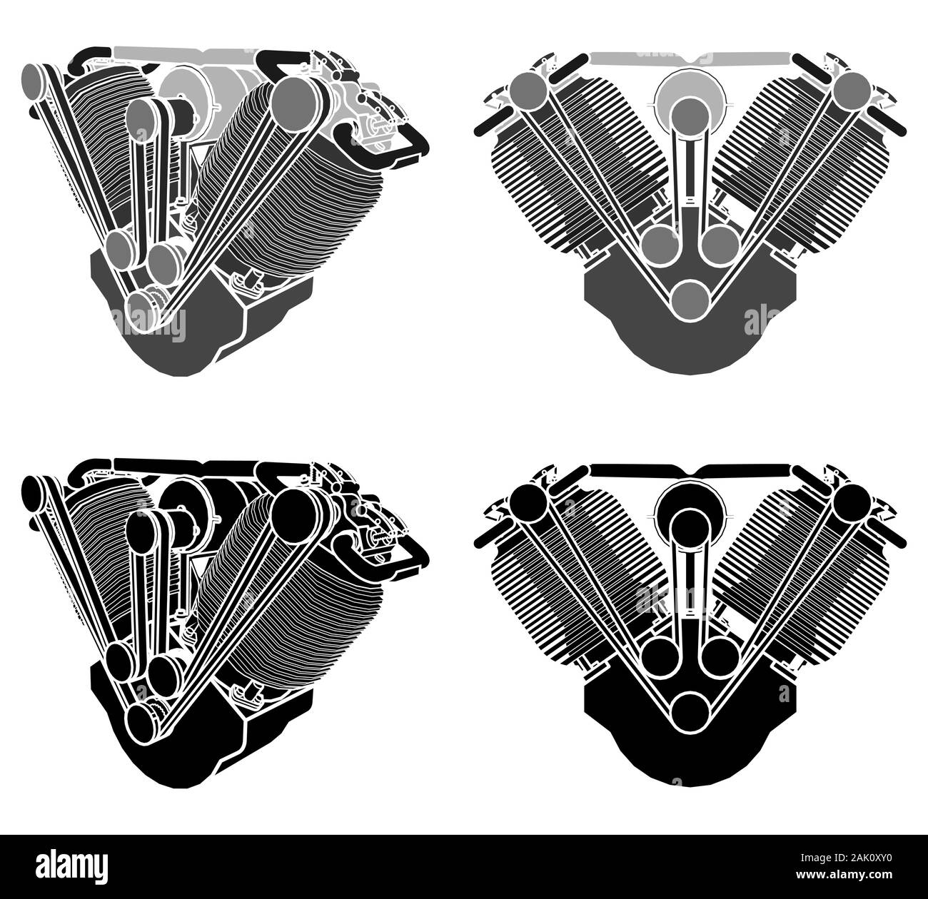 Engine V twin colored. Perspective view. Stock Vector