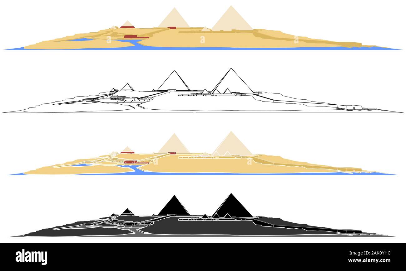 Giza Necropolis in front view. Stock Vector