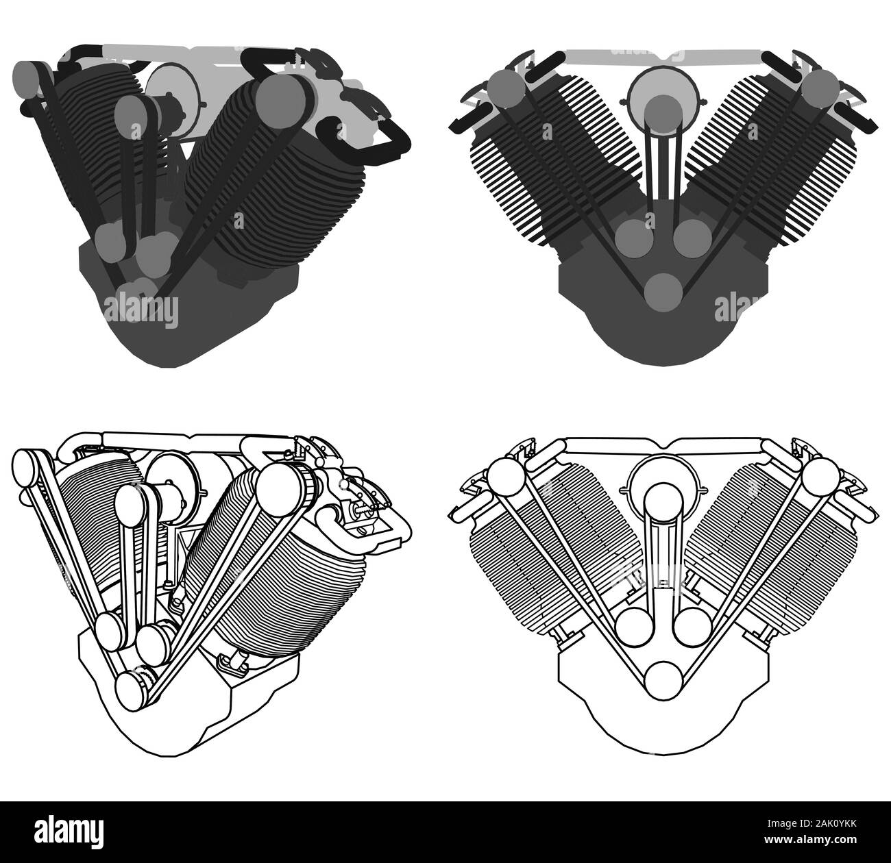 Engine V twin colored. Front view. Stock Vector