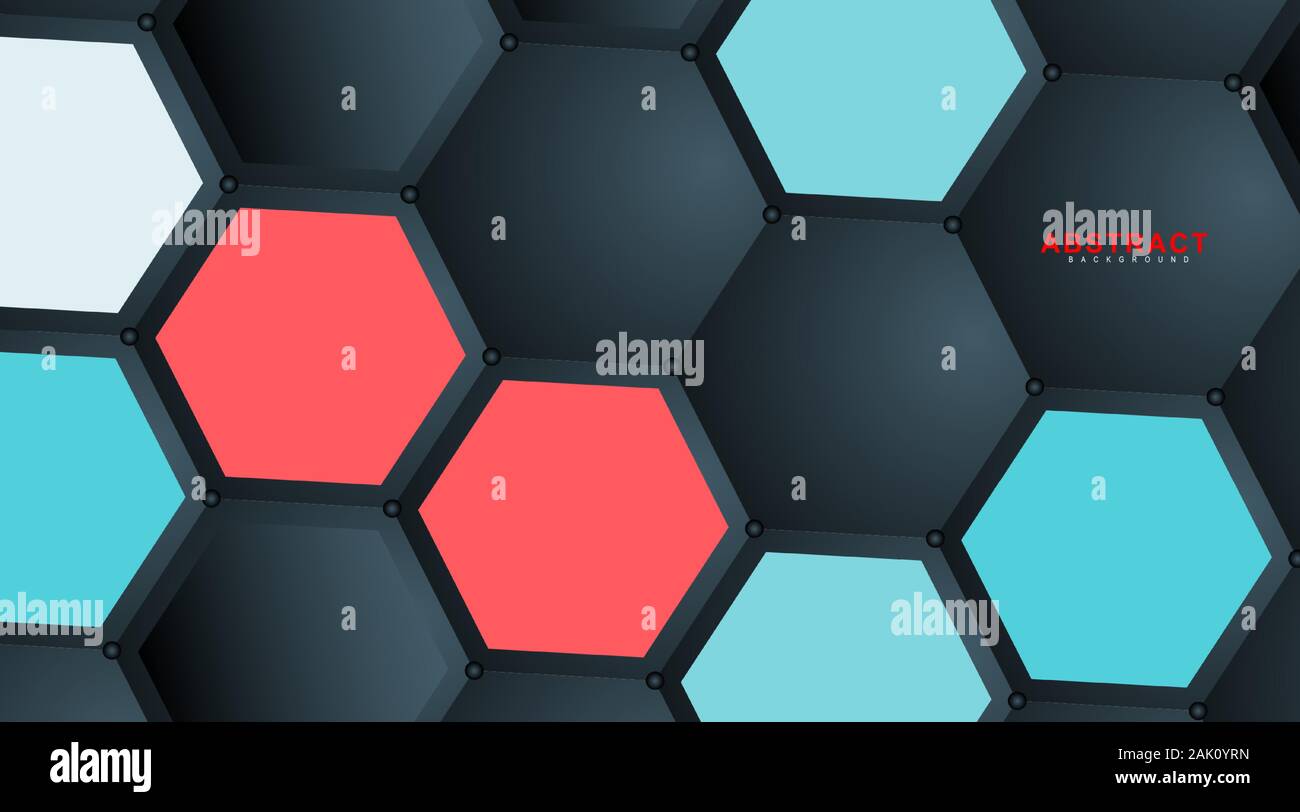 Abstract vector hexagonal geometry background. Surface polygon pattern with hexagon shadows, honeycomb. 3D design technology Stock Vector