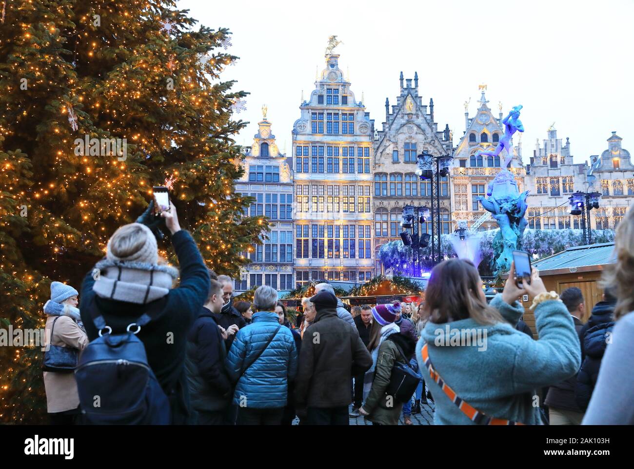The Christmas market on the pretty Grote Markt in historic Antwerp in